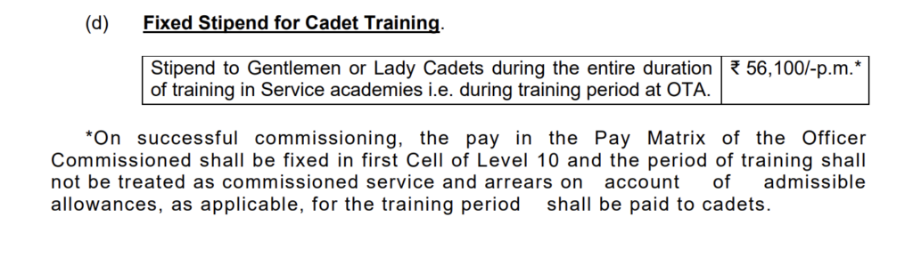stipend for cadet training